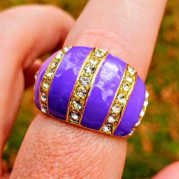 Jewelry - Purple Paradise Golden Enamel Crystal Ring Sz 7.5